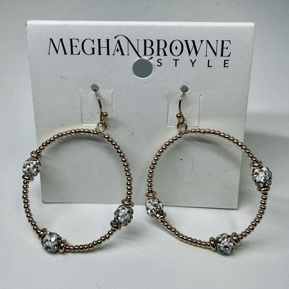 Meghan Browne Style Zone Gold Tone Crystal Bead Forward Facing Hoop Earrings New